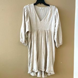 Cream Linen UmGee Flutter Sleeve Dress